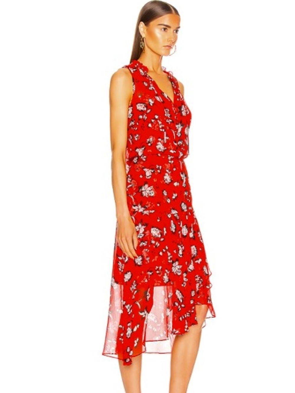 Veronica Beard Corsica Floral Silk Midi Dress Red Multi Color
